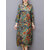 Vintage Mulheres Floral Printed Long Sleeve Stand Collar Vestido Midi