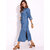 Long Sleeve Denim Shirt Dress Solid Color Turn-down Collar Button Dress 