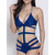 Halterneck Sexy Preto Azul Cut Out Bandage One Pe&ccedil;a Monokini Swimwear