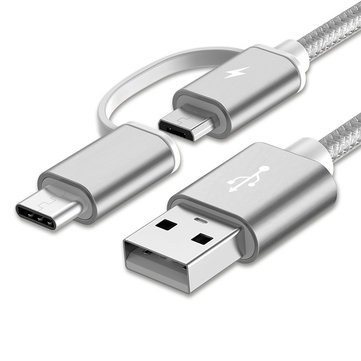 Bakeey 2 в 1 Тип-С Микро USB Нейлоновый плетеный кабель для зарядки данных USB 2.0 для Xiaomi 6 Oneplus S8 S7