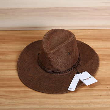 Bang good Men Western Cowboy Hat Outdoor Wide Brim Linen Hat