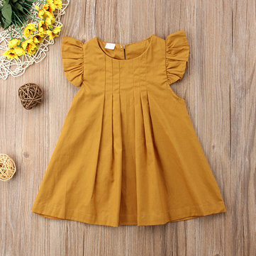 Girls Baby Children Solid Pleated Dress