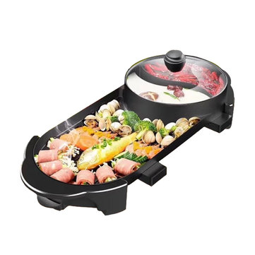2 In 1 Elektrische Barbecue Grill Teppanyaki Cook Bakoven BBQ Oven Hot Pot Keuken