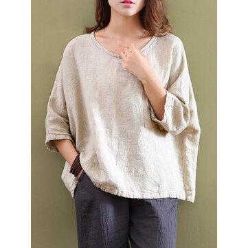 Donne casuali donne in pura tasca 3/4 manica in cotone Top