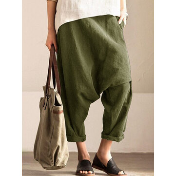 ピュアカラーポケットカジュアル女性ハーレムパンツ