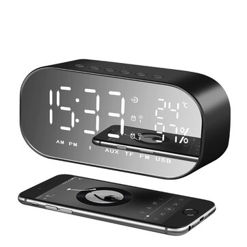 yAyusi S2 Deux Unit&eacute;s sans Fil Bluetooth Haut-Parleur LED Affichage Horloge Miroir FM Radio Lourde Basse Haut-Parleur