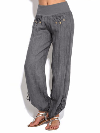 Kadın Casual Yüksek Bel Pure Color Düğme Yoga Harem Pantolon