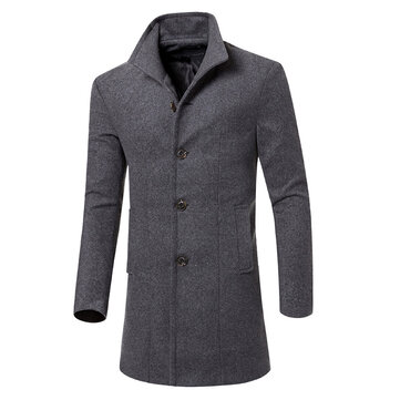 Stylish Slim Fit Mid Long Single-breasted Woolen Trench Coat
