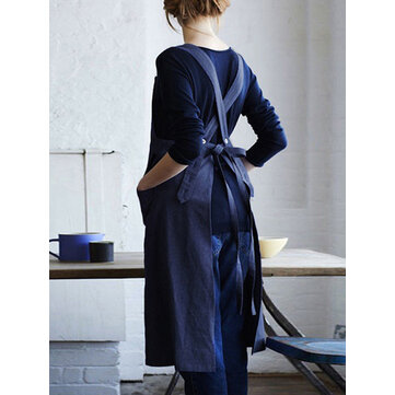 Japon Katı Geri Çapraz Pamuk Vintage Apron Elbise