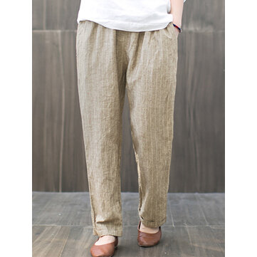 女性弾性ウエストストライプハーレムカジュアルルーズパンツ