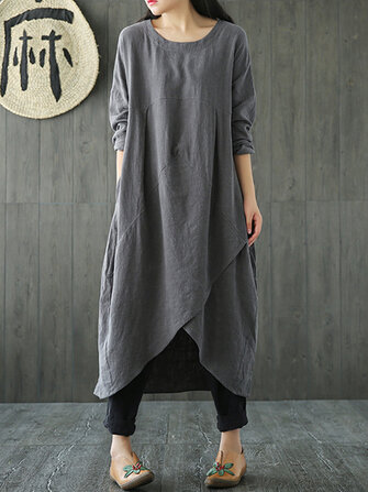 Femme Maxi Robe de Loisir de Poche Couleur Unie Ourlet Irregulier