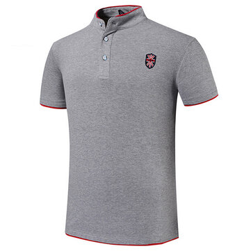 Maglietta Polo 7 Colori Ricamo Tinta Unita Colletto Diritto Bottone Taglia Grande per Estate