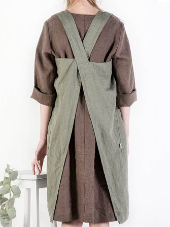 M-5XL Винтаж Женское Однотонные боковые карманы, хлопок Платье