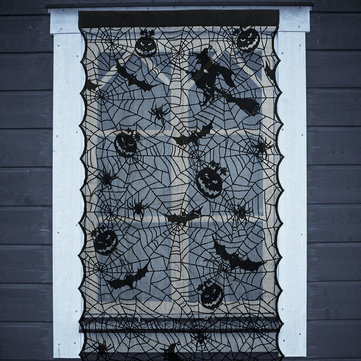Halloween Led Light Up Black Lace Window Curtains Door Scary Cloth