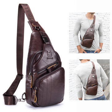Bullcaptain Piel Genuina Retro Cofre Bolsa al aire libre Leisure Daypack Crossbody Bolsa para hombres