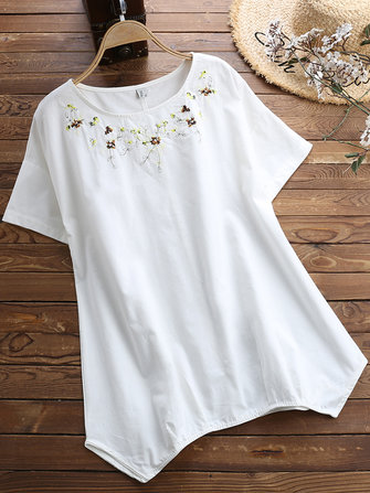 Women Casual Loose Embroidered Short Sleeved T-Shirts
