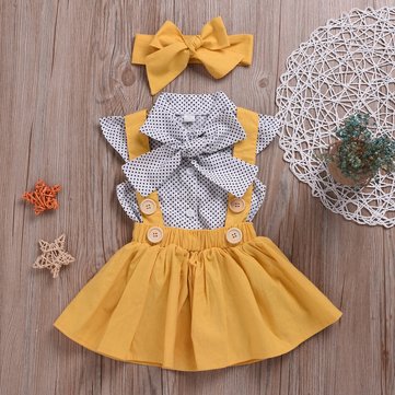 Polka Dot Girls Top + Bow + Dress driedelige set voor 2Y-5Y