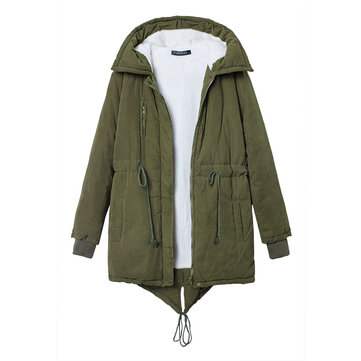 Mulheres Inverno Warm Fleece Hooded Fleece Cotton Outdoor Coats