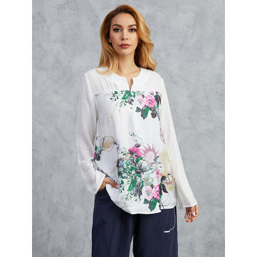 Vintage Print Patchwork Blouse