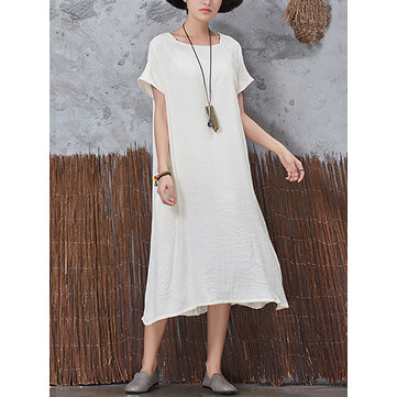 Femme Occasionnelle Robe Vintage &agrave; Manches Courtes de Poche