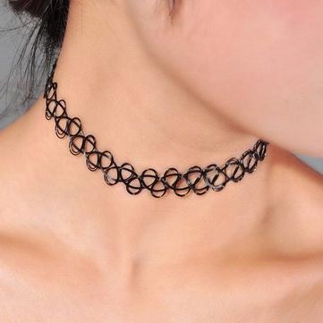Schwarz Stretch Henna Tattoo Choker Kragen Halskette Vintage Schmuck