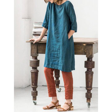 Lrecord Crew Cuello 3/4 manga Camisa Vestido