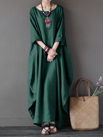 Women Loose Pure Color Baggy Maxi Dress
