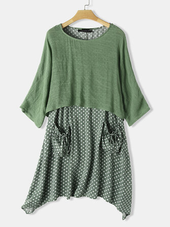 Puantiyeli Baskı Düzensiz Hem İki Adet Midi Elbise