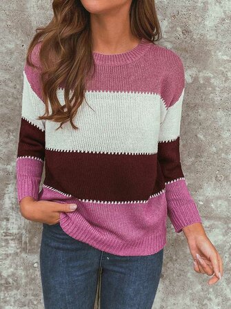 Swetry damskie z długimi rękawami i okrągłym dekoltem w paski