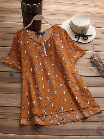 T-shirt de manga curta simples assimétrica gato mulheres