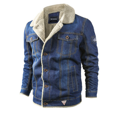 Męskie&nbsp;grube&nbsp;ciepłe&nbsp;polary&nbsp;Turn&nbsp;Down Collar Winter Denim Jacket