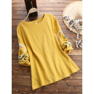 Women Round Neck Embroidered Long Sleeved T-Shirts