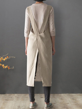 Japanische Cross Back Pocket Schürze aus fester Baumwolle Kleid