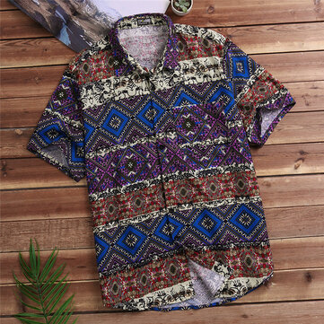 INCERUN&nbsp;Plus&nbsp;Size&nbsp;Loose&nbsp;Ethnic&nbsp;Style Mayan Printing Shirts