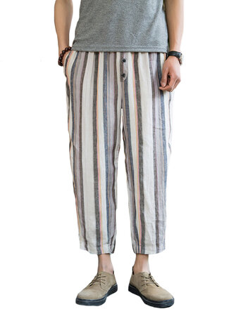 Spodnie&nbsp;haremowe&nbsp;męskie&nbsp;w&nbsp;paski&nbsp;w stylu vintage z paskiem na lato