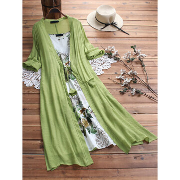 Casual Mulheres Cotton Linen Two Pieces Dress