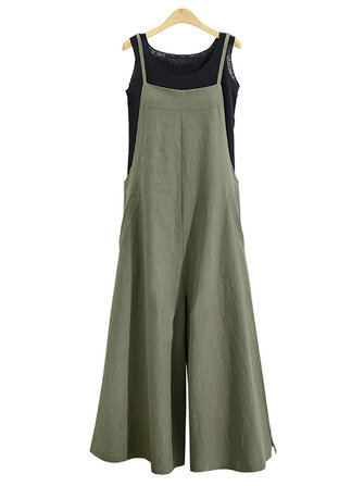 Plus Tamanho Mulheres Macacão Bib Calças Loose Pockets Jumpsuit