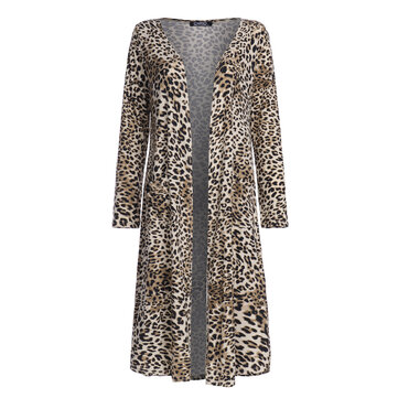 Cárdigans de manga larga con estampado de leopardo y frente abierto