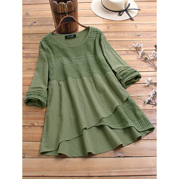 Chemisier irrégulier en patchwork de dentelle Plus Taille Blouse