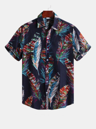 Mężczyźni Colorful Feather Printign Summer Printed Hawaiian Shirts