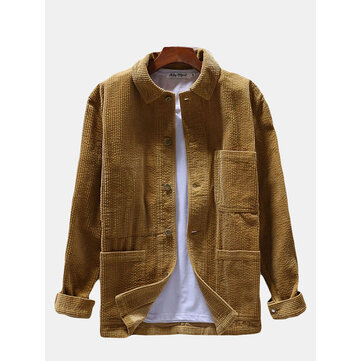 Mens&nbsp;Veludo&nbsp;de&nbsp;algodão&nbsp;botão&nbsp;solto Fly Vintage Casacos de manga longa