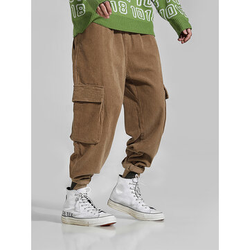Herren Retro Cord Multi Taschen Dick Loose Fit Hosen