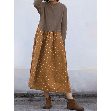 Robe patchwork à pois vintage pour femme