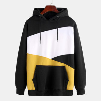 Mens Patchwork Farbe Insert Pocket Casual Langarm mit Kapuze