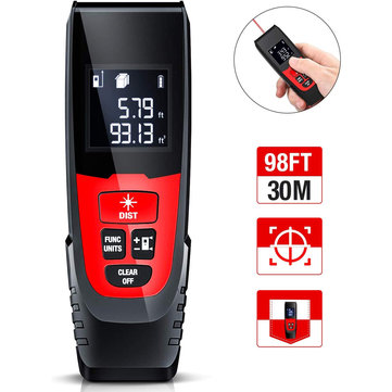 Tyrry 30M Laser Rangefinder 98Ft M / in / Ft Digital Laser Tape Measure Backlit LCD Laser Measurement Tape with Pythagorean Mode / Measure Distance / Area / Volume Distance Meter