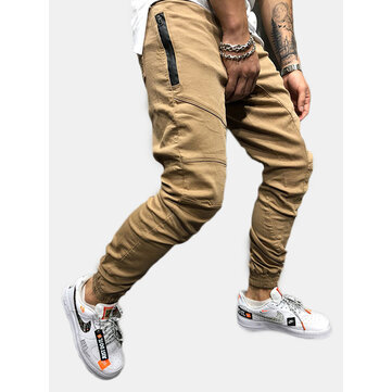 Mens Casual Drawstring Elastic Waist Cargo Pants