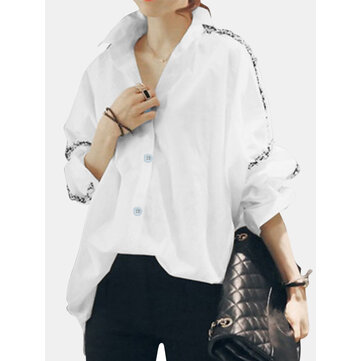 Causal Loose Patchwork Langarm-Bluse