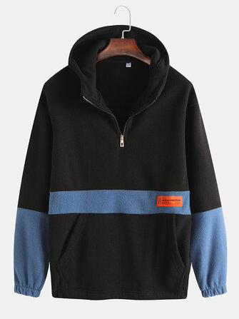 Sweat à capuche épais en coton patchwork pour hommes