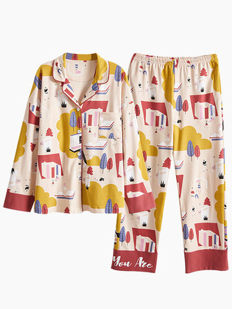 Pigiama per il tempo libero a maniche lunghe in cotone autunnale