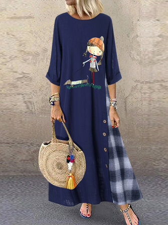 Vrouwen Cartoon geruite Patchwork hoge lage zoom Casual kleding